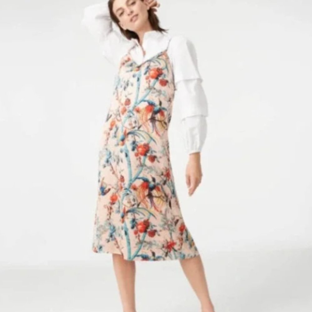 Club Monaco - Silk Cami Slip Dress Floral/Bird Print Babydoll Dress, Size 6